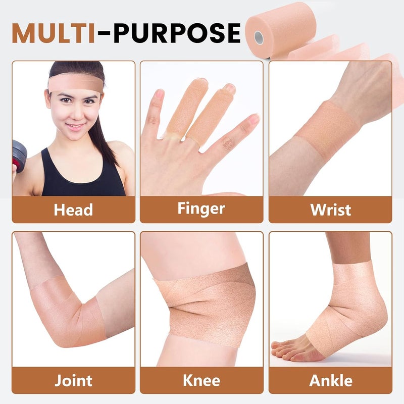 NUITPY 9 Pack Pre Wrap Athletic Tape, 2.76 Inch x 11 Yards Prewrap Tape for Hair Soccer, Pre Wrap Foam Underwrap Tape, Soccer Pre Wrap Tape, Prewrap Tape for Hair, Wrists, Hands, Ankles - Skin Color - Image 4